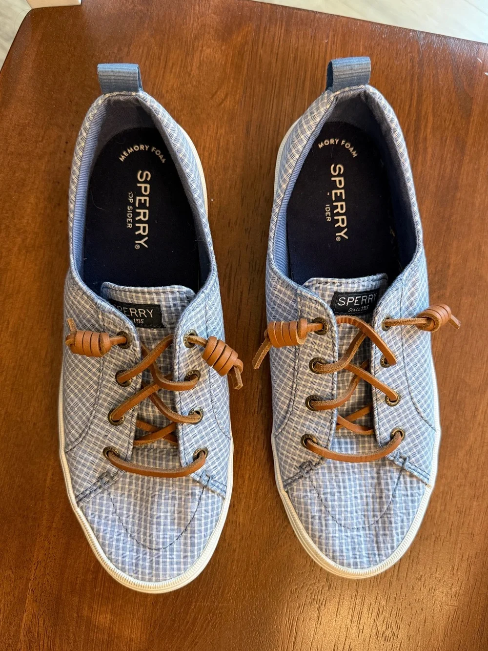Sperry Light Blue Plaid Slip On Sneakers - Picture 3 of 11